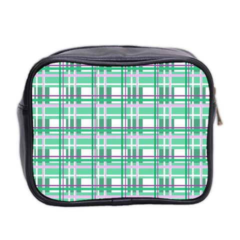 Green plaid pattern Mini Toiletries Bag 2 Back