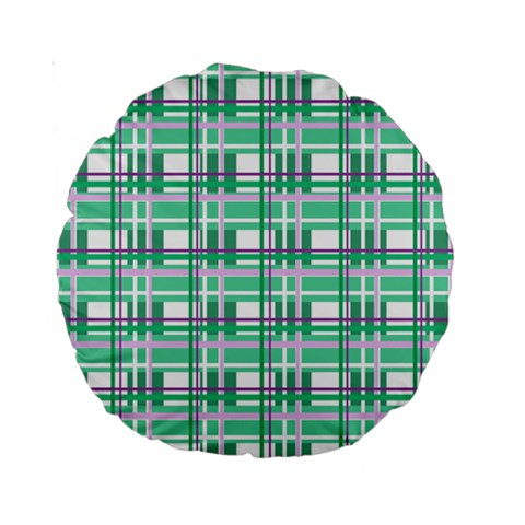 Green plaid pattern Standard 15  Premium Round Cushions from ArtsNow.com Back