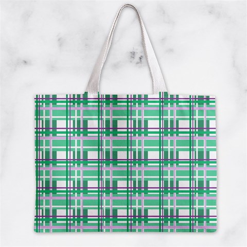 Green plaid pattern Zipper Mini Tote Bag from ArtsNow.com Back