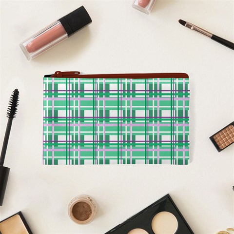 Green plaid pattern Cosmetic Bag (XS) from ArtsNow.com Front