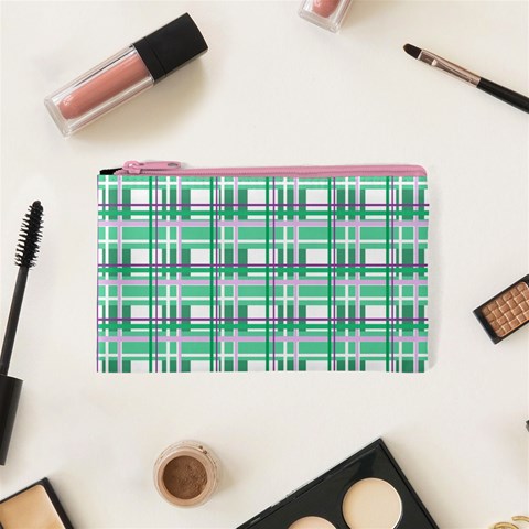 Green plaid pattern Cosmetic Bag (XS) from ArtsNow.com Front