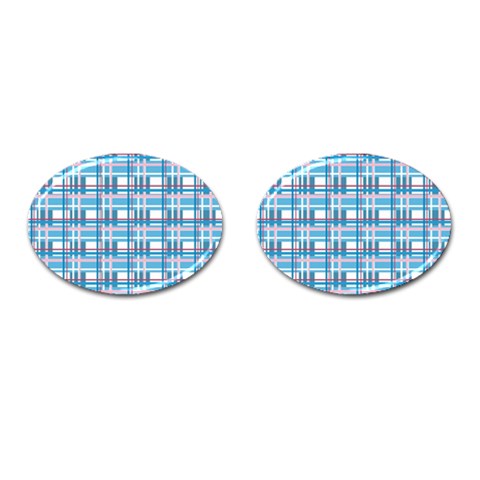 Blue plaid pattern Cufflinks (Oval) from ArtsNow.com Front(Pair)