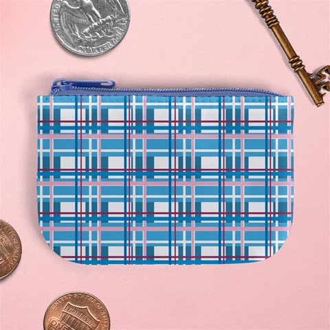 Blue plaid pattern Mini Coin Purses from ArtsNow.com Front