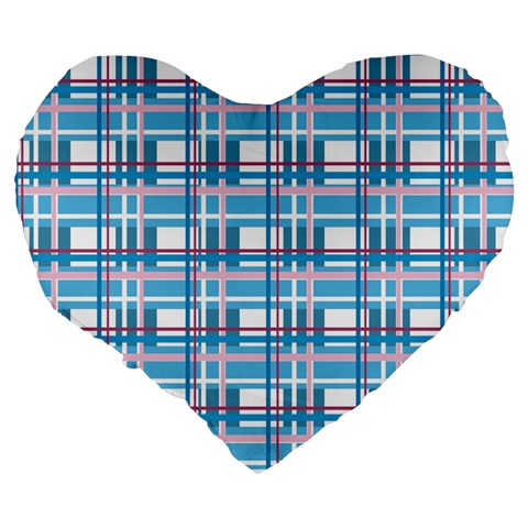 Blue plaid pattern Large 19  Premium Heart Shape Cushions from ArtsNow.com Back