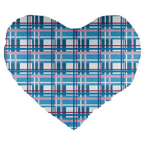 Blue plaid pattern Large 19  Premium Flano Heart Shape Cushions from ArtsNow.com Front