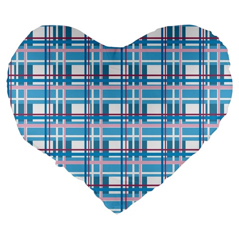 Blue plaid pattern Large 19  Premium Flano Heart Shape Cushions from ArtsNow.com Back