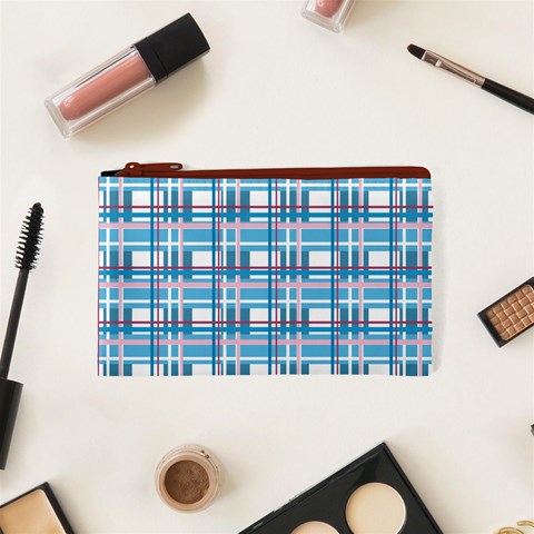 Blue plaid pattern Cosmetic Bag (XS) from ArtsNow.com Front