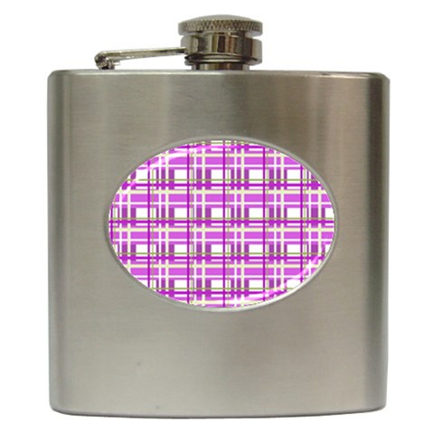 Purple plaid pattern Hip Flask (6 oz) from ArtsNow.com Front