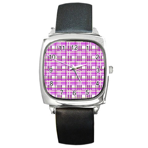 Purple plaid pattern Square Metal Watch from ArtsNow.com Front