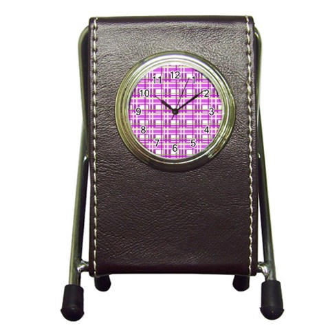 Purple plaid pattern Pen Holder Desk Clocks from ArtsNow.com Front