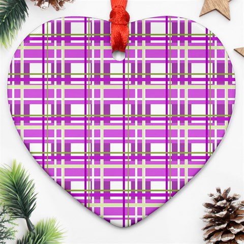 Purple plaid pattern Heart Ornament (2 Sides) from ArtsNow.com Back