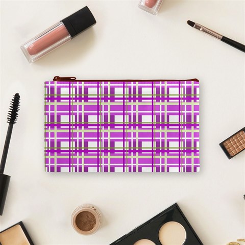 Purple plaid pattern Cosmetic Bag (Small)  from ArtsNow.com Front