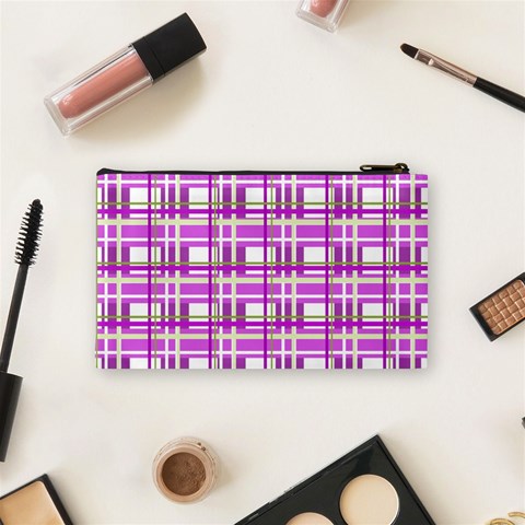 Purple plaid pattern Cosmetic Bag (Small)  from ArtsNow.com Back