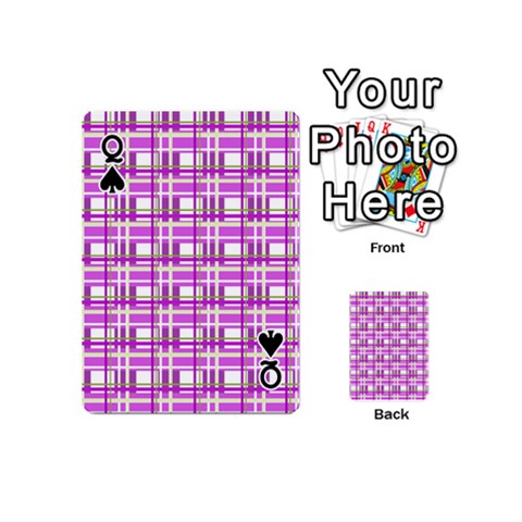 Queen Purple plaid pattern Playing Cards 54 (Mini)  from ArtsNow.com Front - SpadeQ