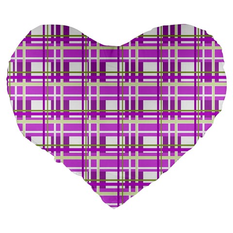 Purple plaid pattern Large 19  Premium Heart Shape Cushions from ArtsNow.com Back