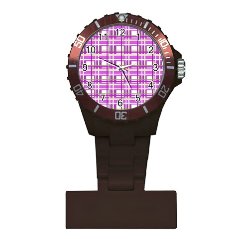 Purple plaid pattern Plastic Nurses Watch from ArtsNow.com Front