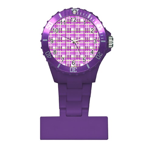 Purple plaid pattern Plastic Nurses Watch from ArtsNow.com Front