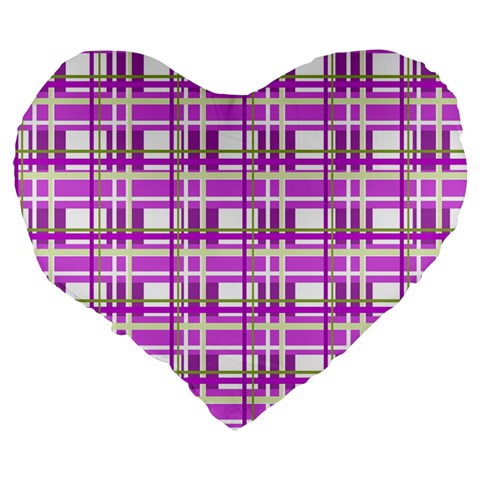 Purple plaid pattern Large 19  Premium Flano Heart Shape Cushions from ArtsNow.com Back