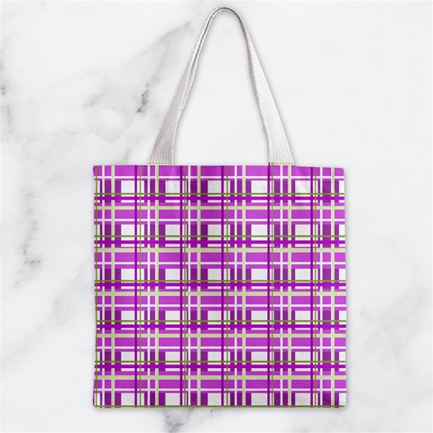 Purple plaid pattern Zipper Grocery Tote Bag from ArtsNow.com Back