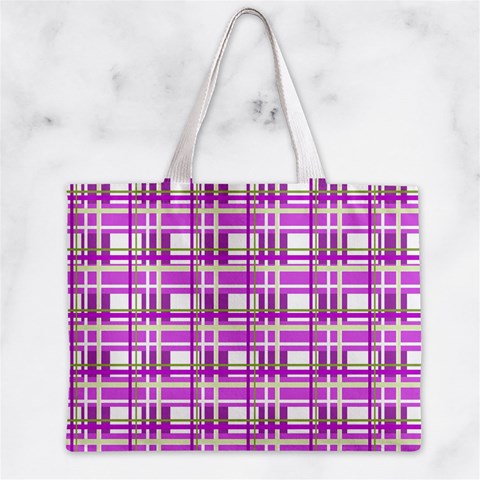 Purple plaid pattern Zipper Mini Tote Bag from ArtsNow.com Back