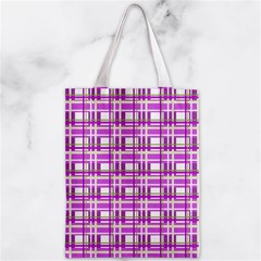 Purple plaid pattern Zipper Classic Tote Bag from ArtsNow.com Front