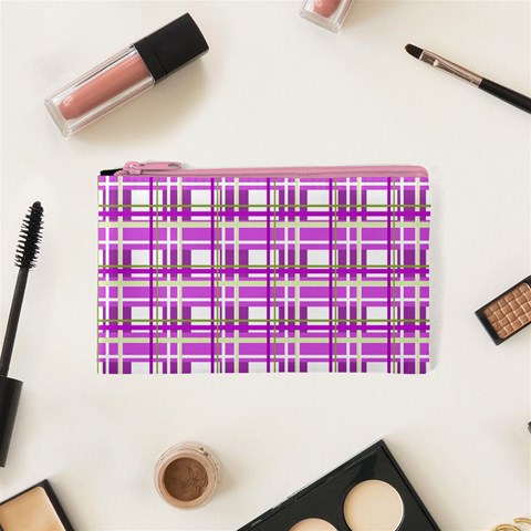 Purple plaid pattern Cosmetic Bag (XS) from ArtsNow.com Front