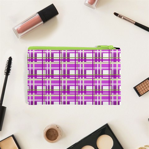 Purple plaid pattern Cosmetic Bag (XS) from ArtsNow.com Back