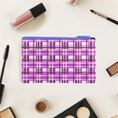 Purple plaid pattern Cosmetic Bag (XS) from ArtsNow.com Back