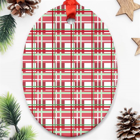 Red plaid pattern Oval Ornament (Two Sides) from ArtsNow.com Back