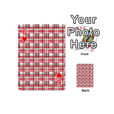 Red plaid pattern Playing Cards 54 (Mini)  from ArtsNow.com Front - Heart6