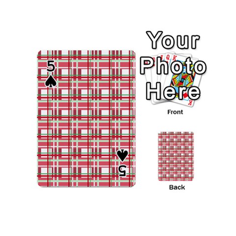 Red plaid pattern Playing Cards 54 (Mini)  from ArtsNow.com Front - Spade5