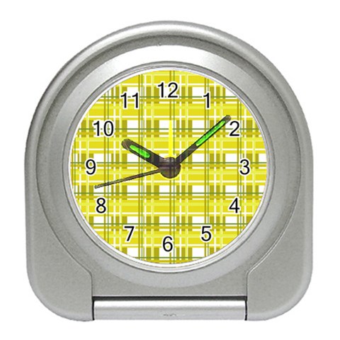 Yellow plaid pattern Travel Alarm Clocks from ArtsNow.com Front