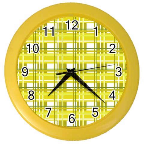 Yellow plaid pattern Color Wall Clocks from ArtsNow.com Front