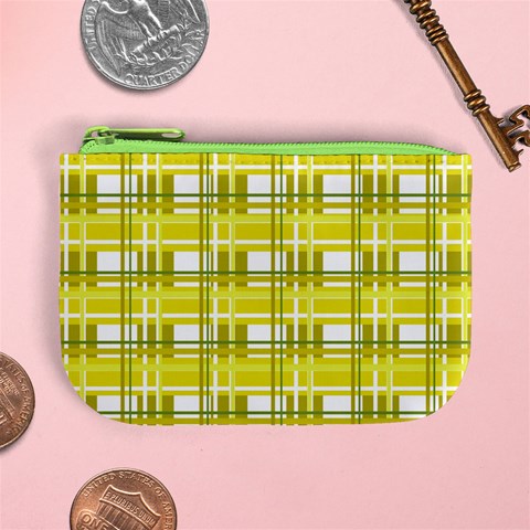 Yellow plaid pattern Mini Coin Purses from ArtsNow.com Front