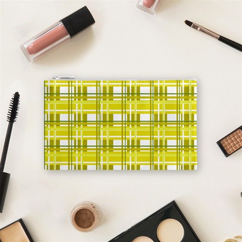 Yellow plaid pattern Cosmetic Bag (Small)  from ArtsNow.com Front