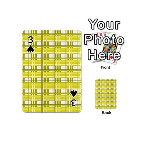 Yellow plaid pattern Playing Cards 54 (Mini)  from ArtsNow.com Front - Spade3