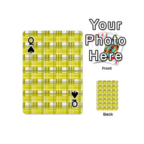 Queen Yellow plaid pattern Playing Cards 54 (Mini)  from ArtsNow.com Front - SpadeQ