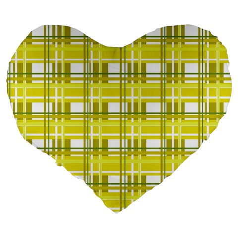 Yellow plaid pattern Large 19  Premium Heart Shape Cushions from ArtsNow.com Back