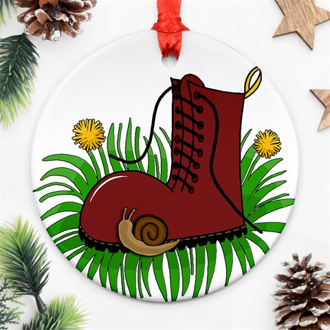 Boot in the grass Round Ornament (Two Sides)  from ArtsNow.com Back