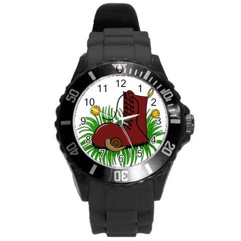 Boot in the grass Round Plastic Sport Watch (L) from ArtsNow.com Front