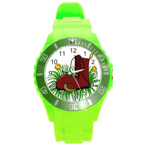 Boot in the grass Round Plastic Sport Watch (L) from ArtsNow.com Front