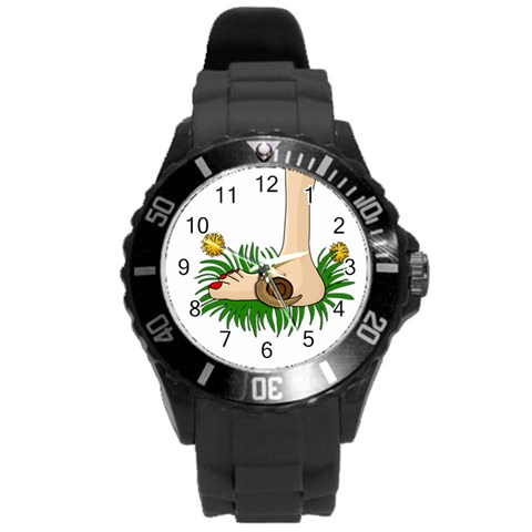 Barefoot in the grass Round Plastic Sport Watch (L) from ArtsNow.com Front