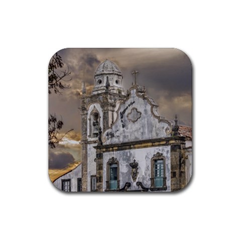 Exterior Facade Antique Colonial Church Olinda Brazil Rubber Coaster (Square)  from ArtsNow.com Front