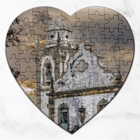 Exterior Facade Antique Colonial Church Olinda Brazil Jigsaw Puzzle (Heart) from ArtsNow.com Front