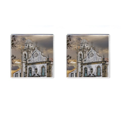 Exterior Facade Antique Colonial Church Olinda Brazil Cufflinks (Square) from ArtsNow.com Front(Pair)