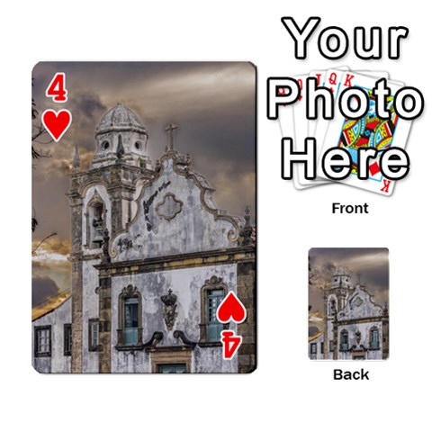 Exterior Facade Antique Colonial Church Olinda Brazil Playing Cards 54 Designs  from ArtsNow.com Front - Heart4