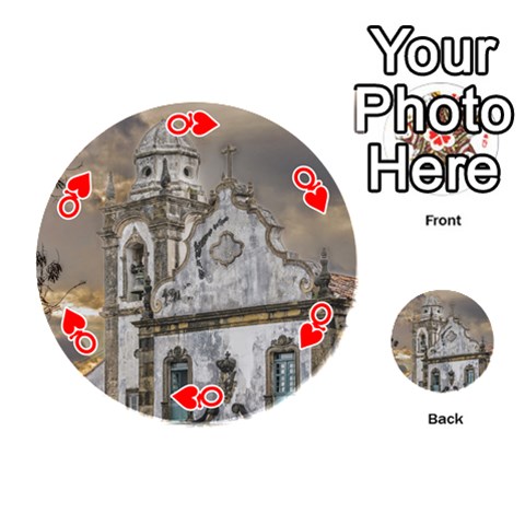 Queen Exterior Facade Antique Colonial Church Olinda Brazil Playing Cards 54 (Round)  from ArtsNow.com Front - HeartQ