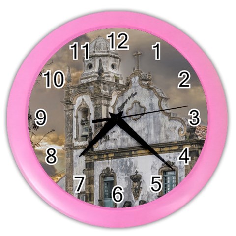 Exterior Facade Antique Colonial Church Olinda Brazil Color Wall Clocks from ArtsNow.com Front