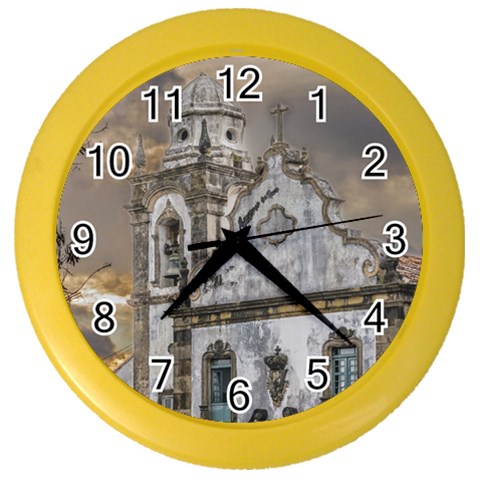 Exterior Facade Antique Colonial Church Olinda Brazil Color Wall Clocks from ArtsNow.com Front