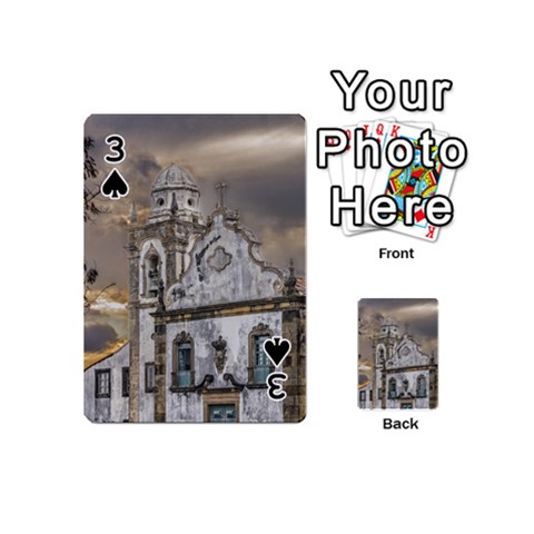 Exterior Facade Antique Colonial Church Olinda Brazil Playing Cards 54 (Mini)  from ArtsNow.com Front - Spade3